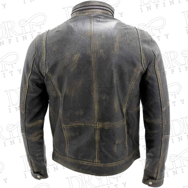 DRIP INFINITY: Men's Distressed Brown Vintage Café Racer Real Leather Jacket ( Back )