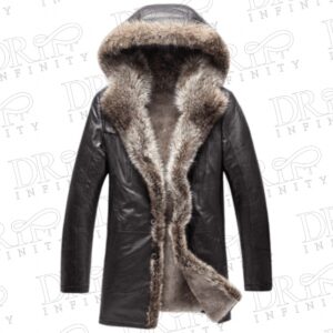 Men’s Black Hooded Shearling Sheepskin Coat 1