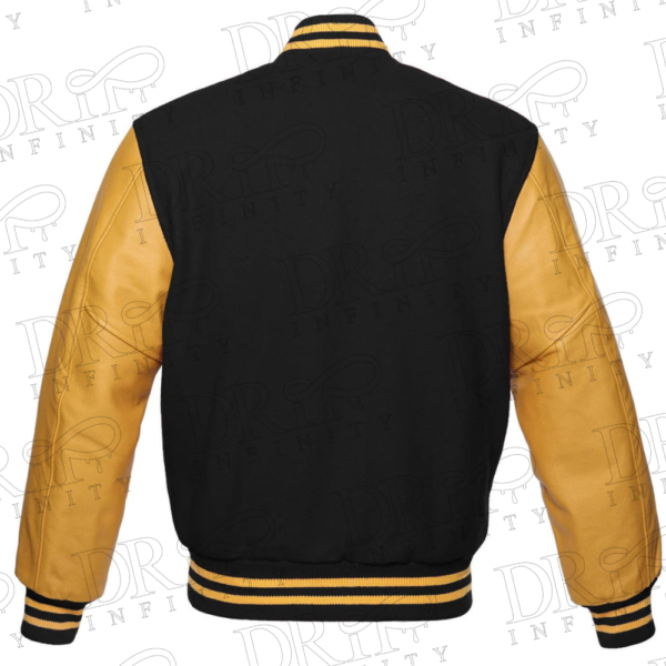 DRIP INFINITY: Black & Gold Varsity Letterman Jacket (Back)