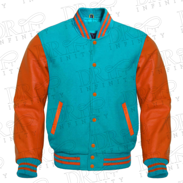 DRIP INFINITY: Teal & Orange Varsity Letterman Jacket