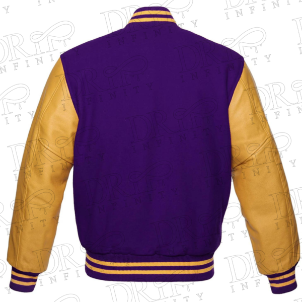 DRIP INFINITY: Purple & Gold Varsity Letterman Jacket (Back)