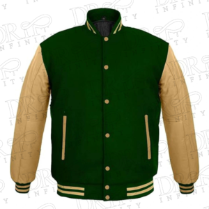 DRIP INFINITY: Forest Green & Cream Varsity Letterman Jacket