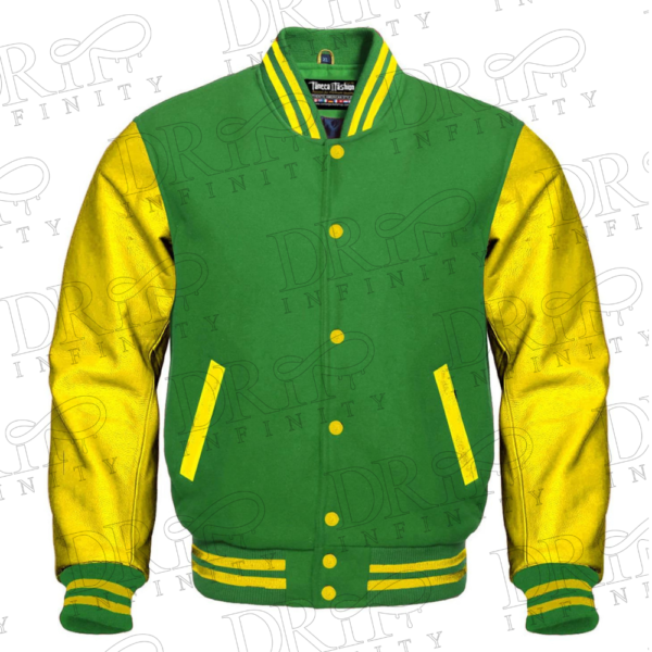 DRIP INFINITY: Kelly Green & Yellow Varsity Letterman Jacket