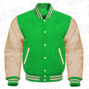 DRIP INFINITY: Parrot Green & Cream Varsity Letterman Jacket