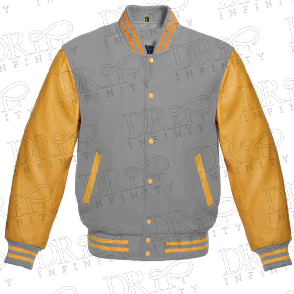 DRIP INFINITY: Gray & Gold Varsity Letterman Jacket