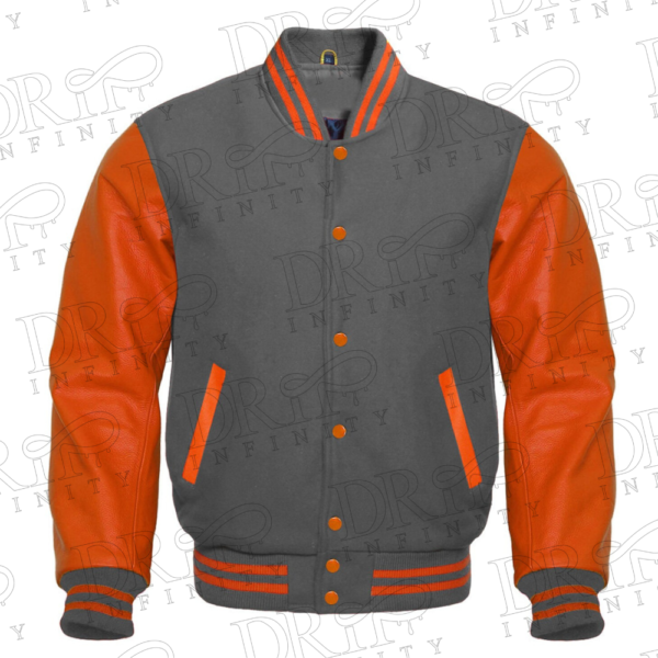 DRIP INFINITY: Dark Gray & Orange Varsity Letterman Jacket
