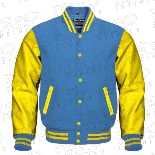 DRIP INFINITY: Sky Blue & Yellow Varsity Letterman Jacket
