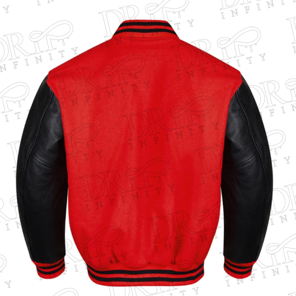 DRIP INFINITY: Red & Black Varsity Letterman Jacket (Back)