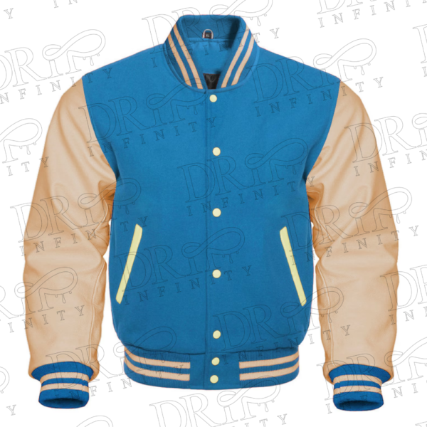 DRIP INFINITY: Sky Blue & Cream Varsity Letterman Jacket