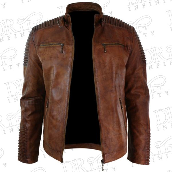 DRIP INFINITY: Men’s Classic Diamond Brown Distressed Leather Jacket