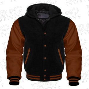 DRIP INFINITY: Men’s Black & Brown Hooded Varsity Jacket