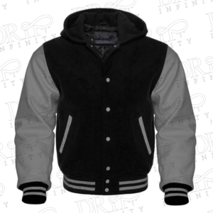 DRIP INFINITY: Men’s Black & Grey Hooded Varsity Jacket