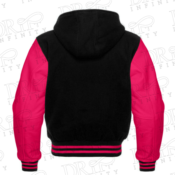 DRIP INFINITY: Men’s Black & Pink Hooded Varsity Jacket (Back)