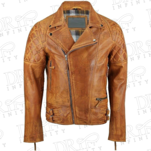 DRIP INFINITY: Men’s Tan Biker Style Leather Jacket