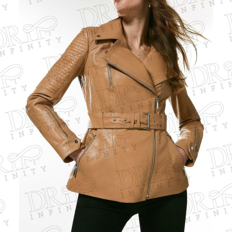 DRIP INFINITY: Women's Tan Lambskin Leather Long Pea Coat