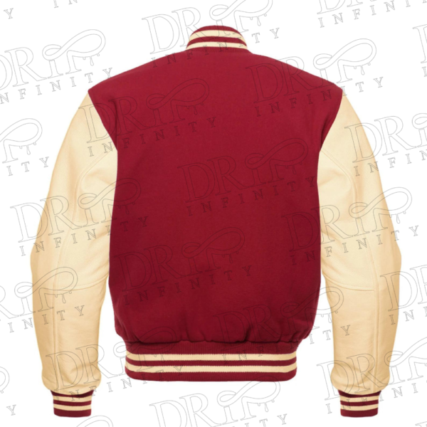 DRIP INFINITY: Red & Cream Varsity Letterman Jacket (Back)
