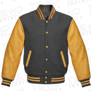 DRIP INFINITY: Dark Gray & Gold Varsity Letterman Jacket
