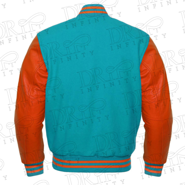 DRIP INFINITY: Teal & Orange Varsity Letterman Jacket (Back)