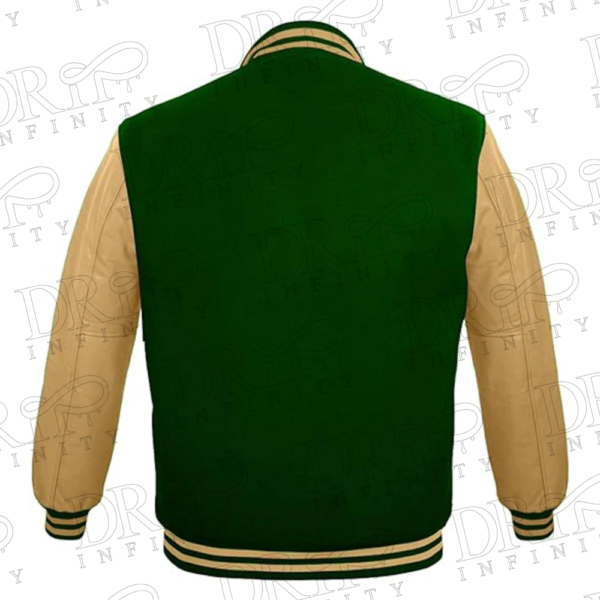 DRIP INFINITY: Forest Green & Cream Varsity Letterman Jacket (Back)