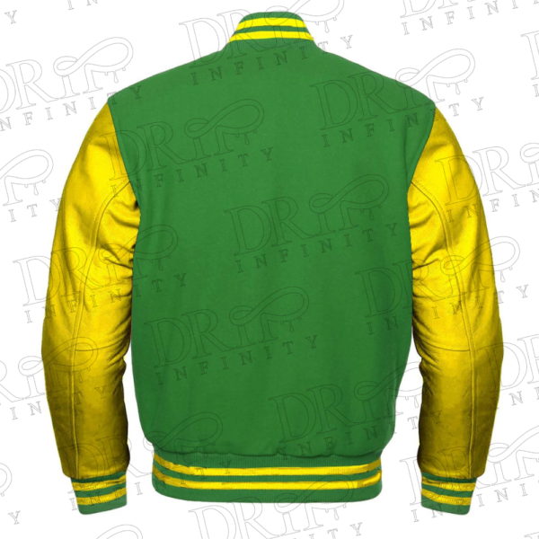 DRIP INFINITY: Kelly Green & Yellow Varsity Letterman Jacket (back)