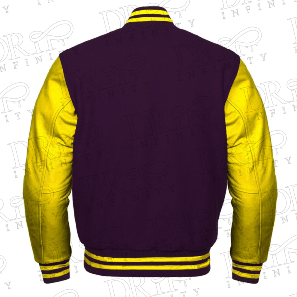 DRIP INFINITY: Purple & Yellow Varsity Letterman Jacket (Back)