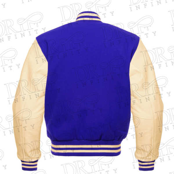DRIP INFINITY: Blue & Cream Varsity Letterman Jacket (Back)