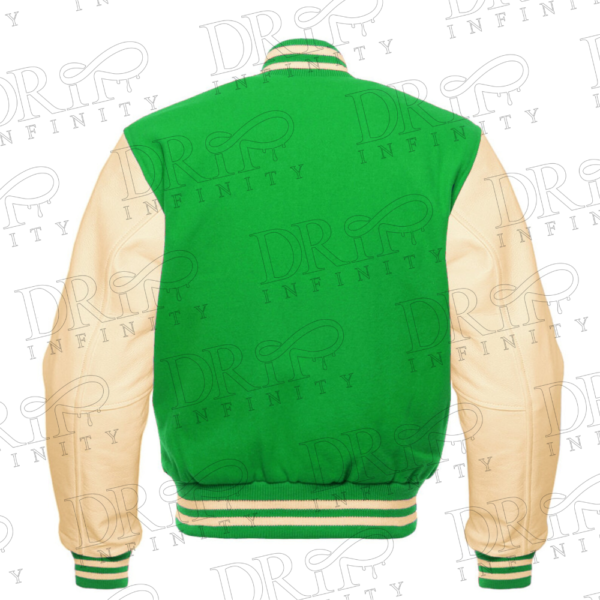 DRIP INFINITY: Parrot Green & Cream Varsity Letterman Jacket (Back)
