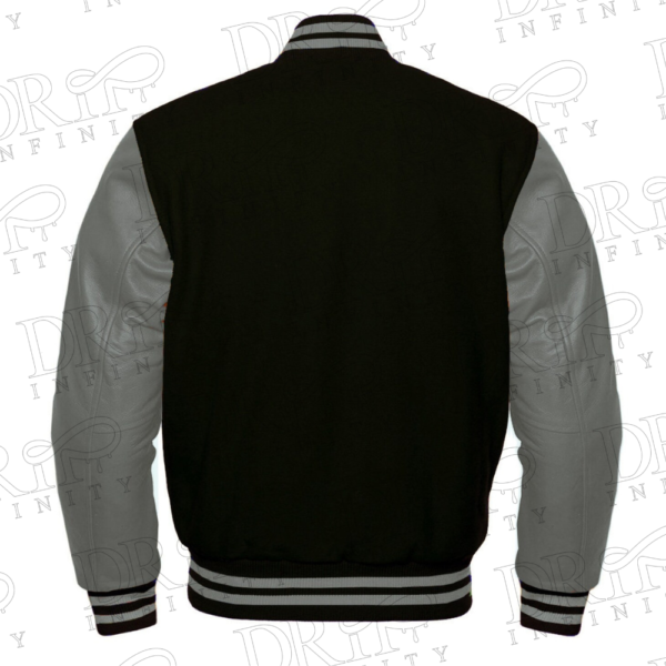 DRIP INFINITY: Black & Gray Varsity Letterman Jacket (Back)