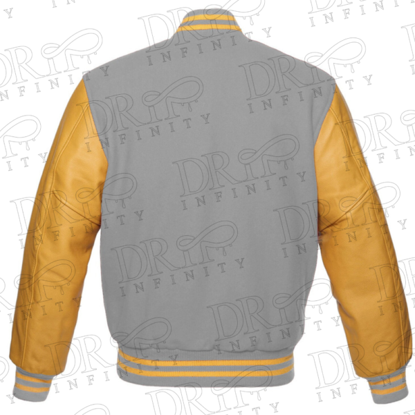 DRIP INFINITY: Gray & Gold Varsity Letterman Jacket (Back)