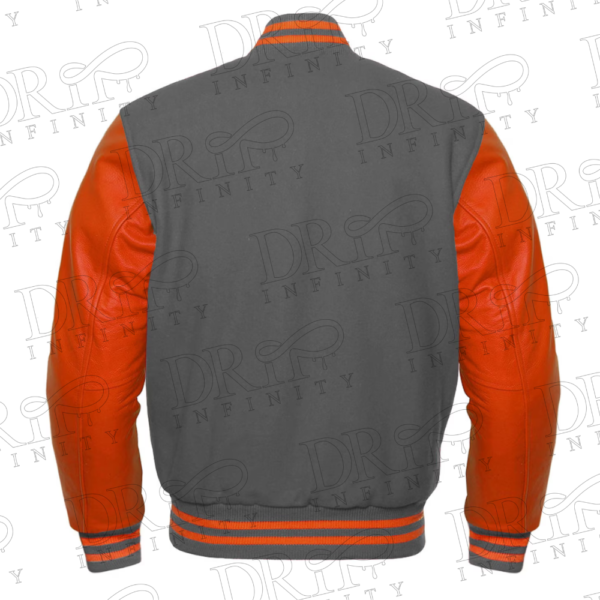 DRIP INFINITY: Dark Gray & Orange Varsity Letterman Jacket (Back)