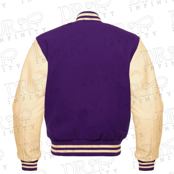 DRIP INFINITY: Purple & Cream Varsity Letterman Jacket (Back)