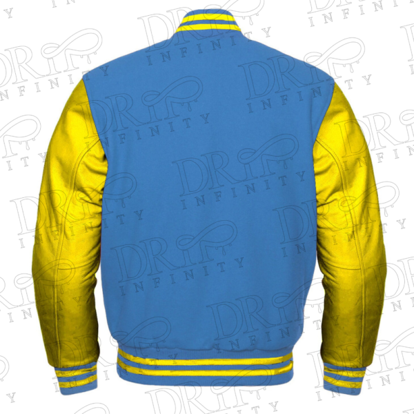 DRIP INFINITY: Sky Blue & Yellow Varsity Letterman Jacket (Back)