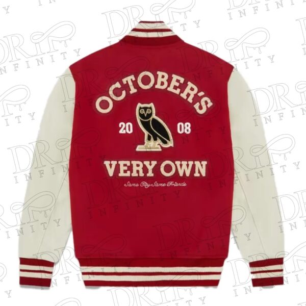 DRIP INFINITY: OVO Collegiate Red Varsity Jacket ( Back )