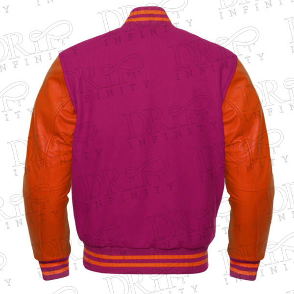 DRIP INFINITY: Burgundy & Orange Varsity Letterman Jacket (back)