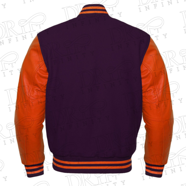 DRIP INFINITY: Purple & Orange Varsity Letterman Jacket (Back)
