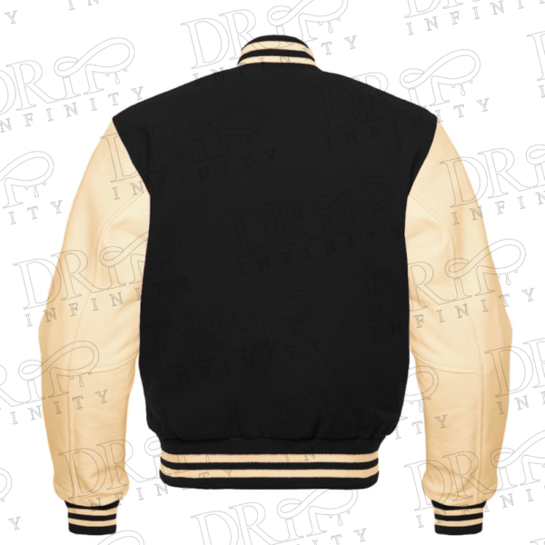 DRIP INFINITY: Black & Cream Varsity Letterman Jacket (Back)