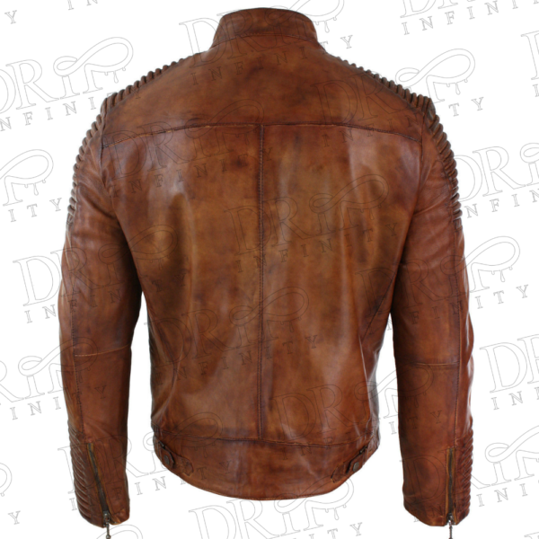 DRIP INFINITY: Men’s Classic Diamond Brown Distressed Leather Jacket ( Back )