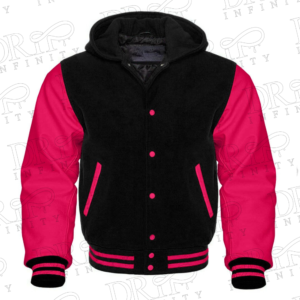DRIP INFINITY: Men’s Black & Pink Hooded Varsity Jacket
