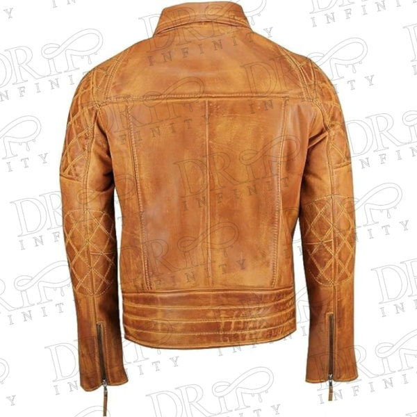 DRIP INFINITY: Men’s Tan Biker Style Leather Jacket ( Back )