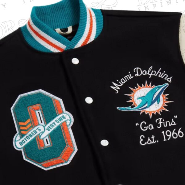 DRIP INFINITY: OVO x NFL Miami Dolphins Varsity Jacket