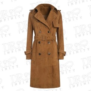 DRIP INFINITY: Women's Brown Long Windbreaker Leather Trench Coat 