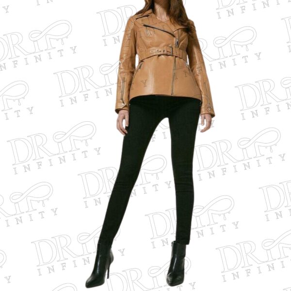DRIP INFINITY: Women's Tan Lambskin Leather Long Pea Coat