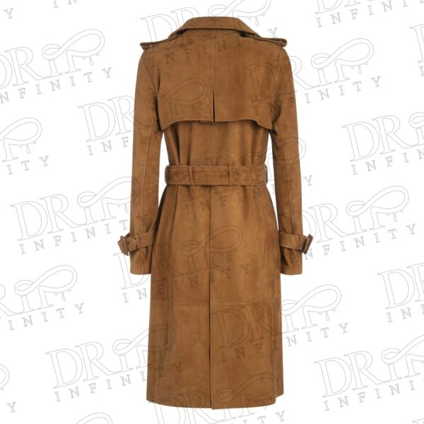 DRIP INFINITY: Women's Brown Long Windbreaker Leather Trench Coat (Back)