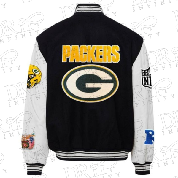 DRIP INFINITY: Women's Packers Varsity Wool & Leather Jacket (Back)