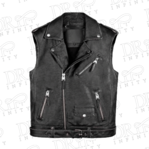 DRIP INFINITY: Black Zipper Leather Vest