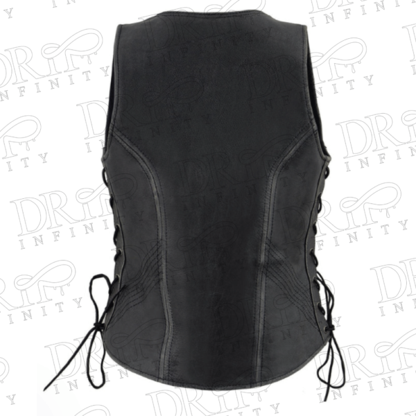 DRIP INFINITY: Women's Distress Grey Leather Rider Vest (Back)