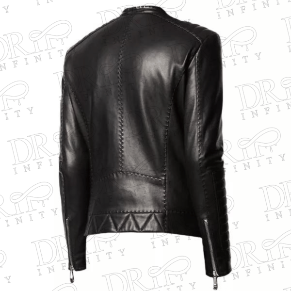 DRIP INFINITY: Men's Black Quilted Leather Jacket Café Racer (Back)