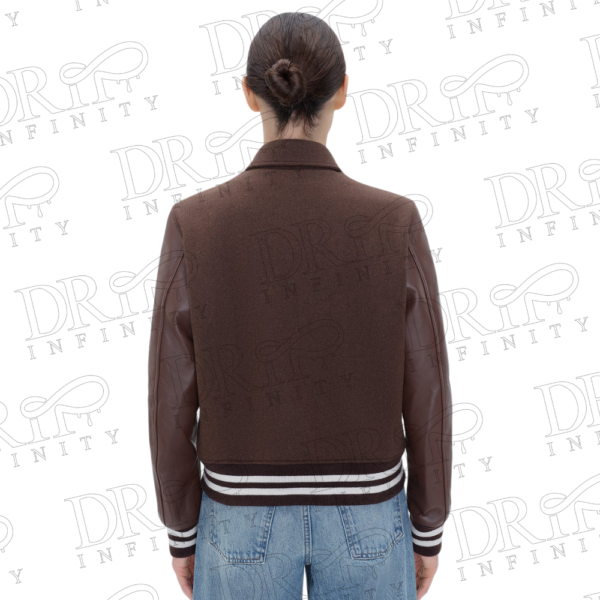 DRIP INFINITY: Women's Chocolate Brown Bones Varsity Jacket (Back)