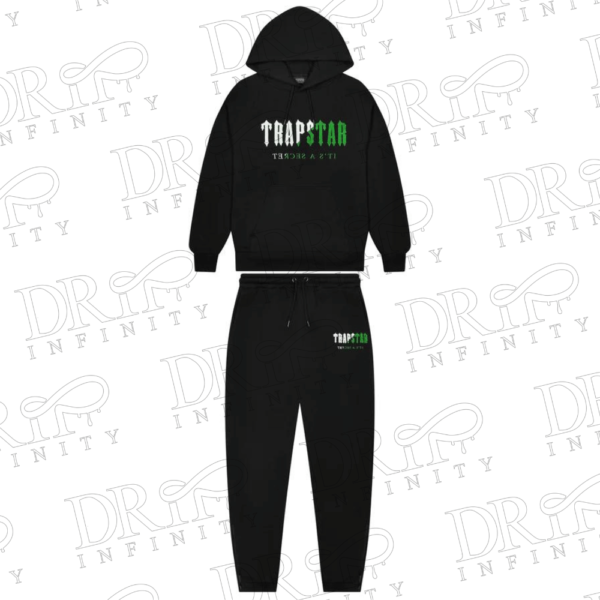 Drip Infinity: Men's Black & Green Decoded Chenille Hooded Tracksuit