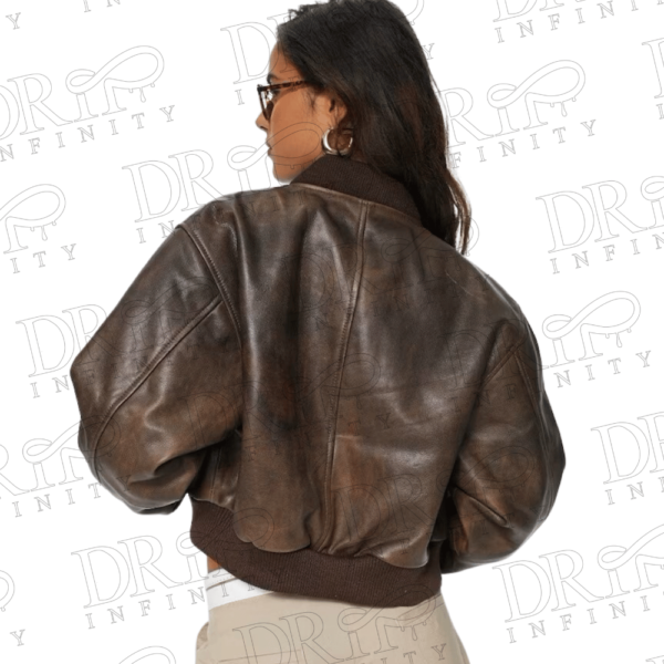 DRIP INFINITY: Women's Cropped Vintage Bomber Leather Jacket (Back)